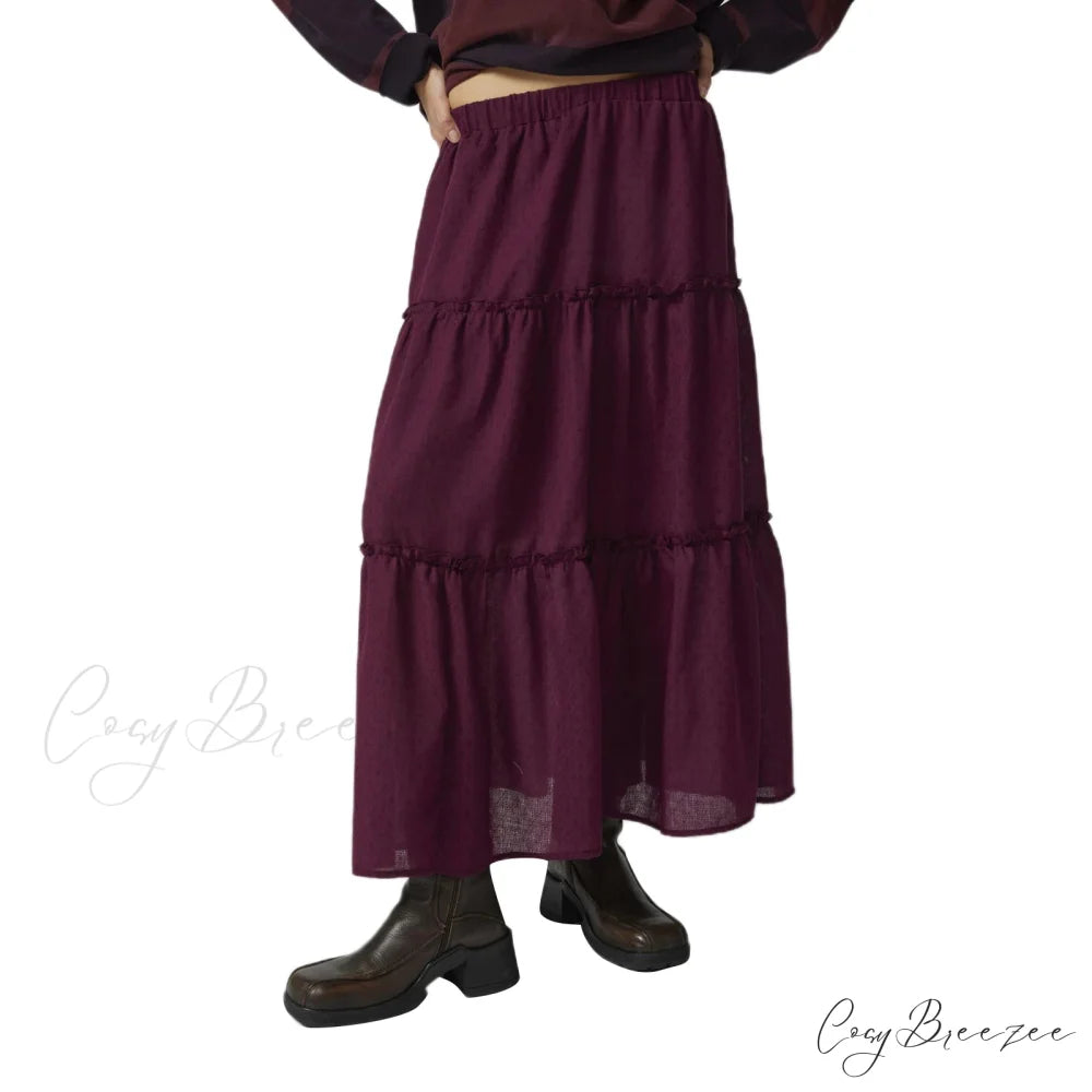 Layered Bohemian Ruffle Trim Skirt PURPLE / S skirts-250223