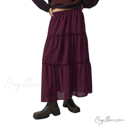 Layered Bohemian Ruffle Trim Skirt PURPLE / S skirts-250223