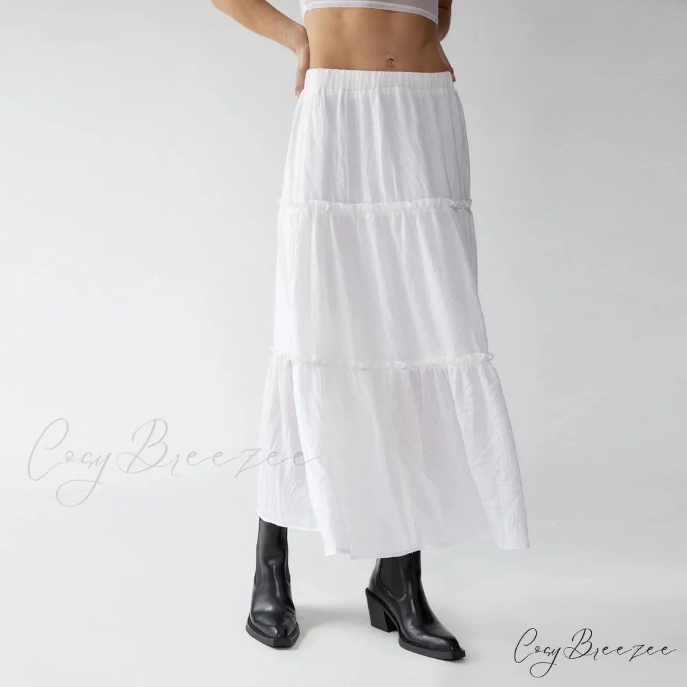 Layered Bohemian Ruffle Trim Skirt WHITE / S skirts-250223