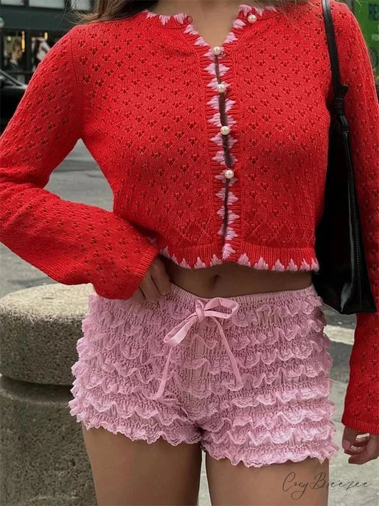 Layered Lace Bow Bloomer Shorts short-250223