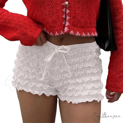 Layered Lace Bow Bloomer Shorts WHITE / S short-250223