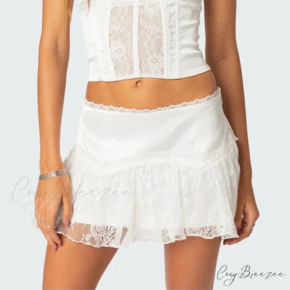 Layered Lace Flowy Ruffle Skirt WHITE / S skirts-250223
