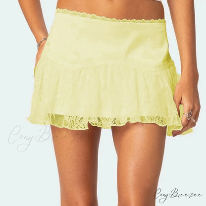 Layered Lace Flowy Ruffle Skirt Yellow / S skirts-250223