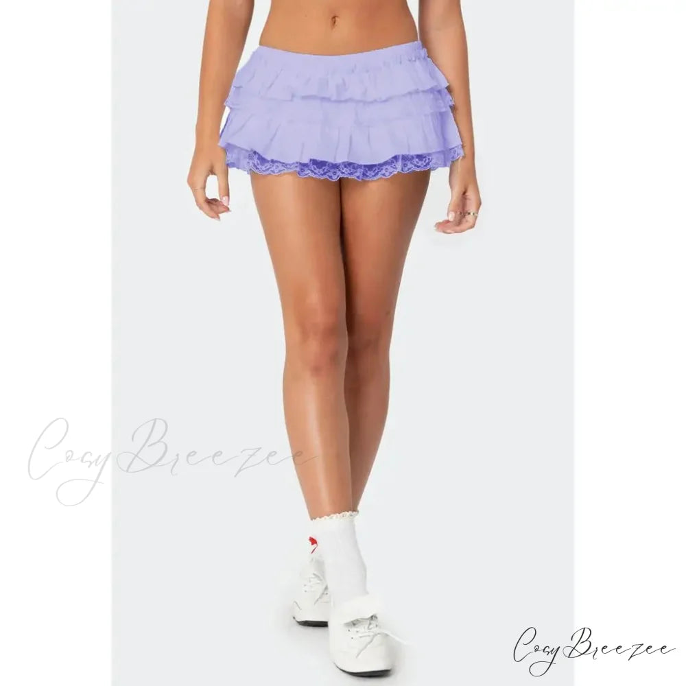 Layered Lace Trim Skort Skirt Lavender / S skirts-250223