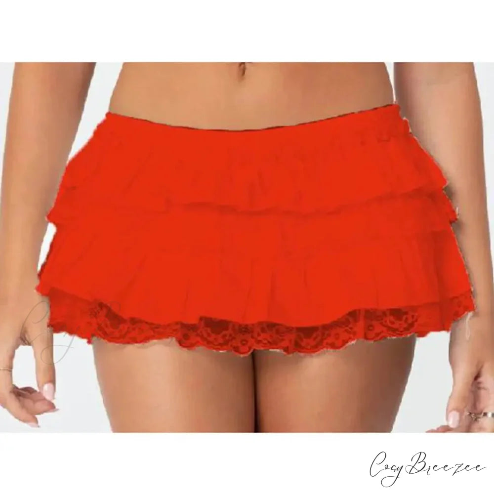 Layered Lace Trim Skort Skirt Orange / S skirts-250223