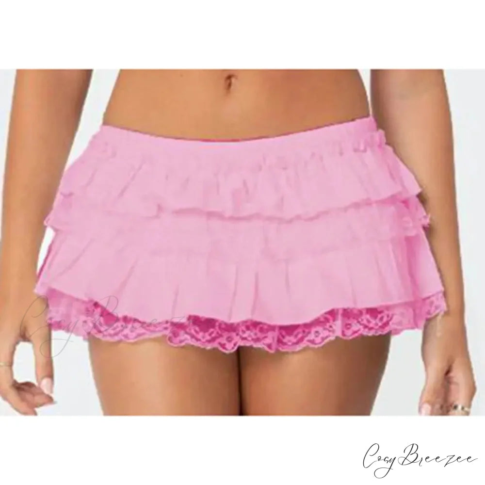 Layered Lace Trim Skort Skirt Pink / S skirts-250223