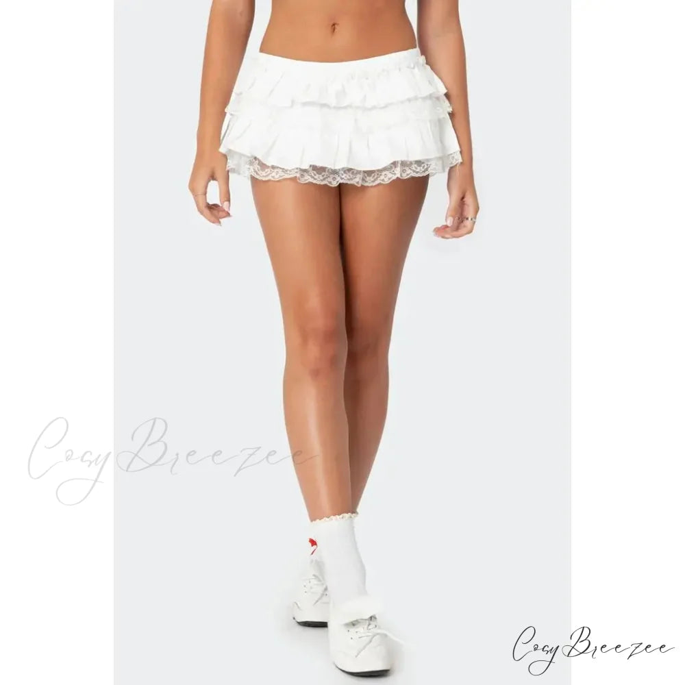 Layered Lace Trim Skort Skirt WHITE / S skirts-250223