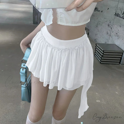 Layered Mesh Stylish Ruffle Mini Skirt White / S