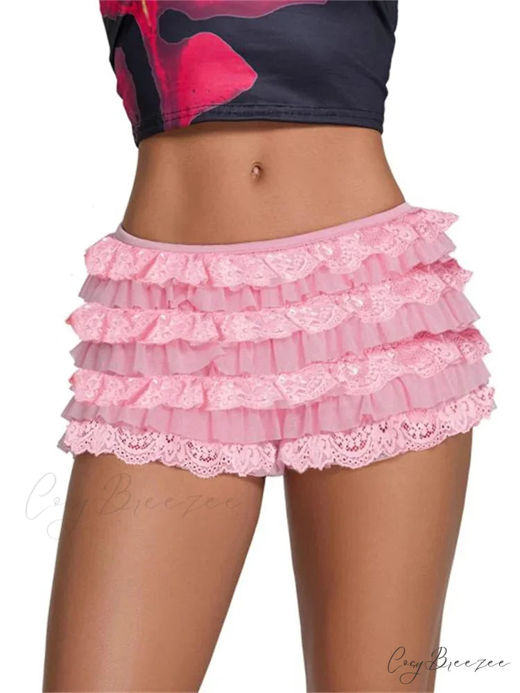 Layered Pumpkin Patchwork Shorts pink / S short-250223
