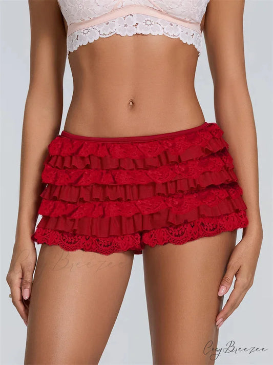 Layered Pumpkin Patchwork Shorts red / S short-250223