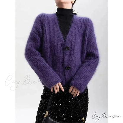 Lazy Heavy Full Sleeve Feminine Cardigan Purple / S cardigans-241228