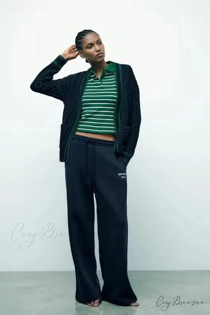 Lazy Style Contrasting V-neck Cardigan cardigans-241228