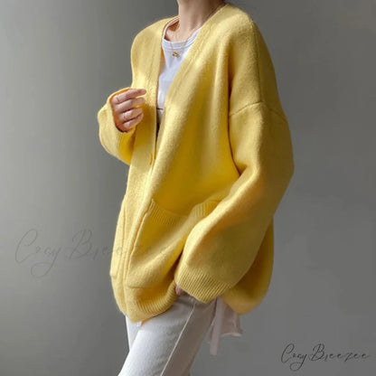 Lazy Wind Yellow Single-Breasted Knit Cardigan cardiagn-250126