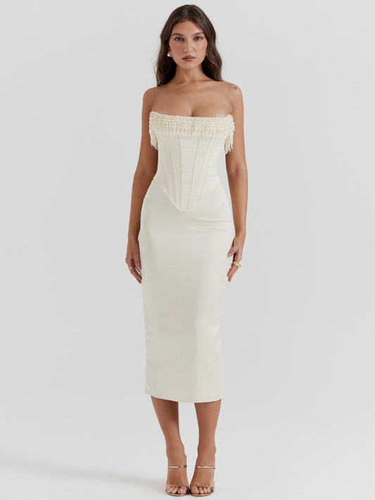 Whitney Pearl Tassel Sexy Midi Dress