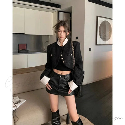 Leather Coquette Slim High Waisted A-line Casual Skirt