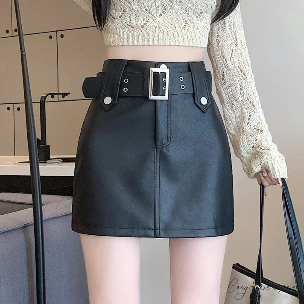 Leather High Waist Gothic Skirt Black / S skirts-250223