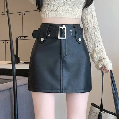 Leather High Waist Gothic Skirt Black / S skirts-250223