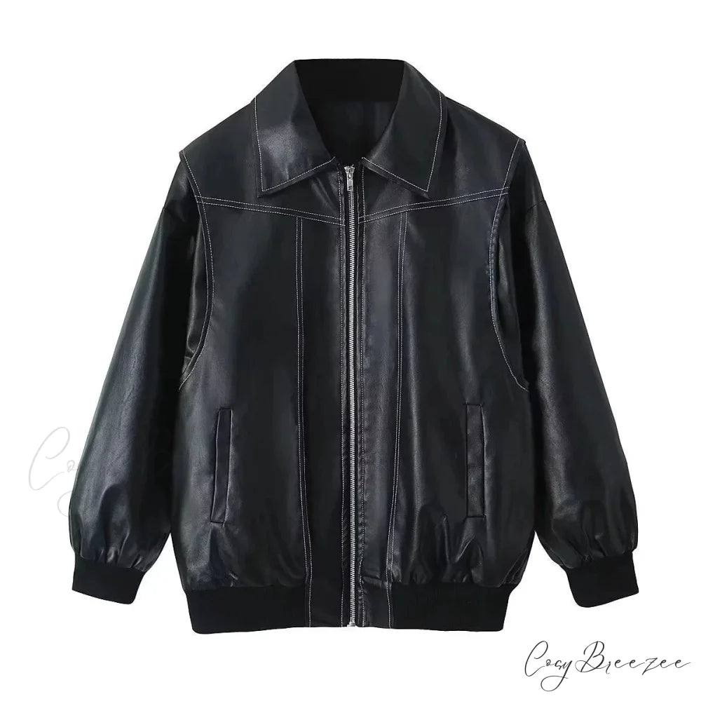 Leather Streetwear Red Coat Black / S
