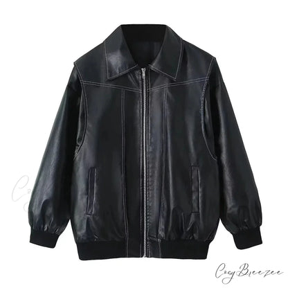 Leather Streetwear Red Coat Black / S