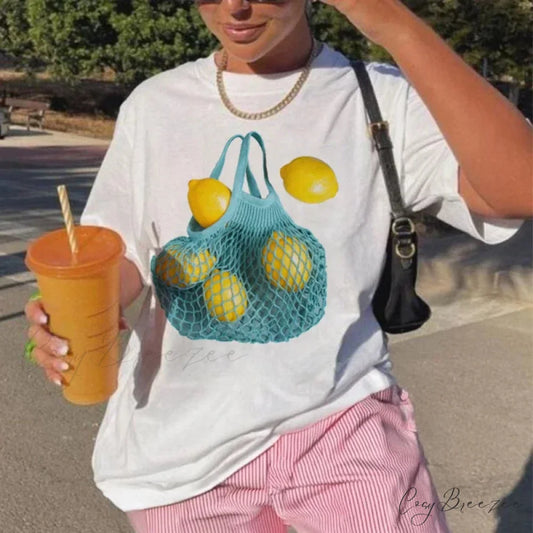 Lemon Print Edgy Fruit T-shirt WHITE / S t-shirt-250223