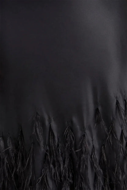 Lena Satin Cutout Trendy Ostrich Feather Maxi Dress