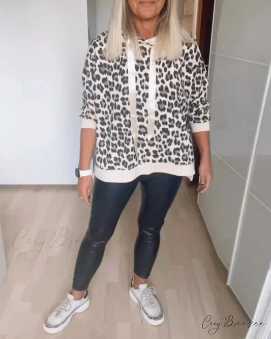 Leopard Drawstring Hoodie - Hoodie Black / S
