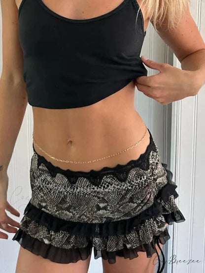 Leopard Drawstring Vintage Skirt Black / S skirts-250223