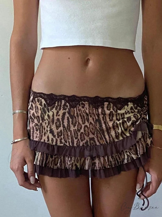 Leopard Drawstring Vintage Skirt Coffee / S skirts-250223