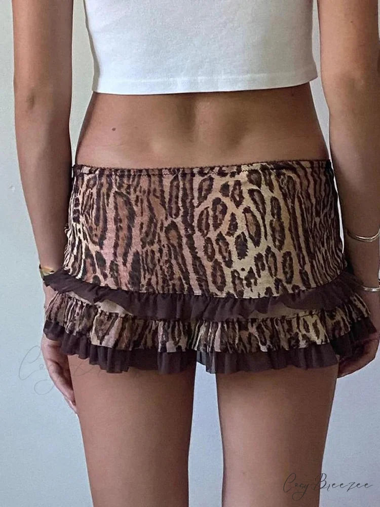 Leopard Drawstring Vintage Skirt skirts-250223