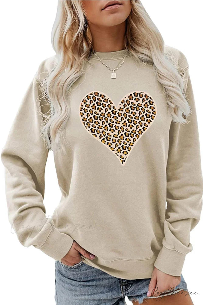 Leopard Hearts Sweatshirt Beige / S