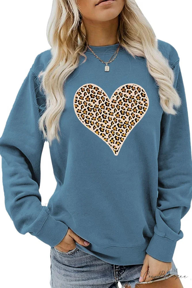 Leopard Hearts Sweatshirt Blue / S