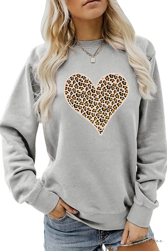 Leopard Hearts Sweatshirt Grey / S