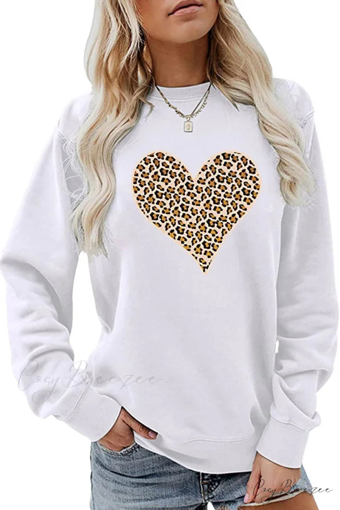Leopard Hearts Sweatshirt White / S