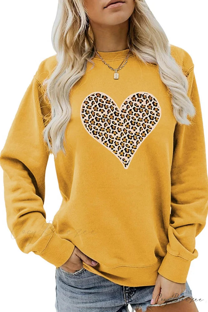 Leopard Hearts Sweatshirt Yellow / S