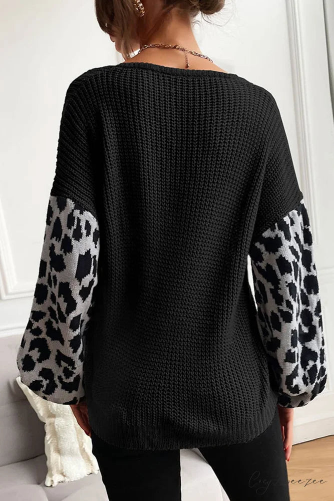 Leopard Patchwork Pullover Sweater Black / L