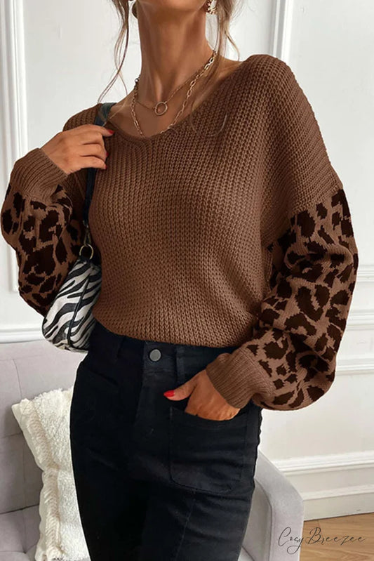 Leopard Patchwork Pullover Sweater Coffee / S