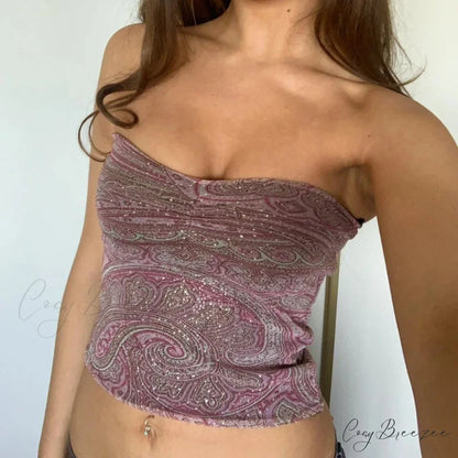 Leopard Pattern Lace Trim V Neck Vintage Coquette Backless Crop Top PINK / S croptop-250126