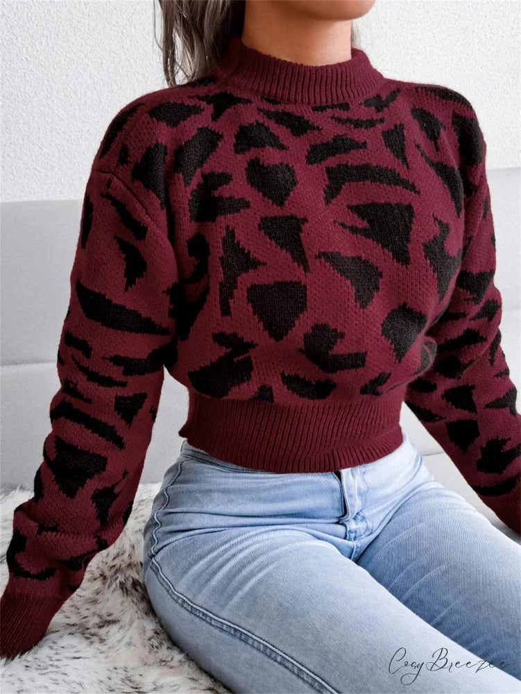 Leopard Pattern Waist Collection Round Neck Sweater swraters-241228