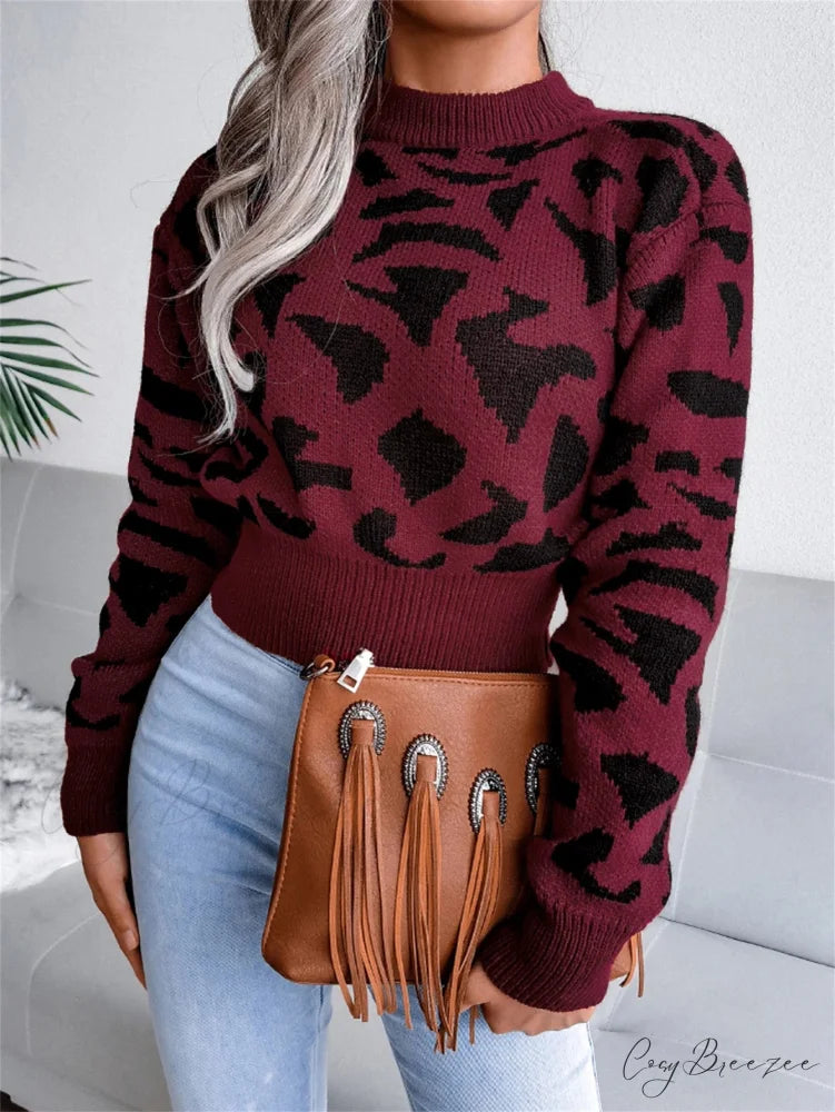 Leopard Pattern Waist Collection Round Neck Sweater swraters-241228