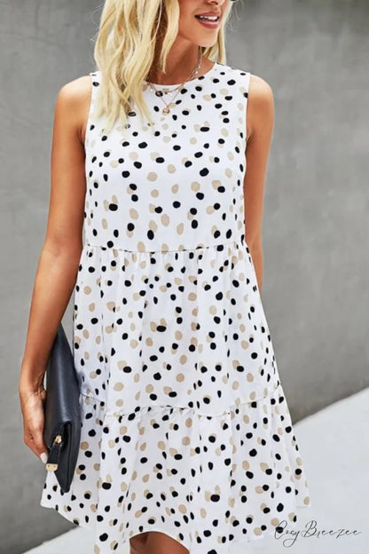 Leopard Print Asymmetric Hem Modern Drawstring Waist Casual Dress