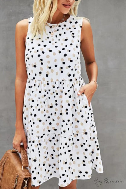 Leopard Print Asymmetric Hem Modern Drawstring Waist Casual Dress white / S