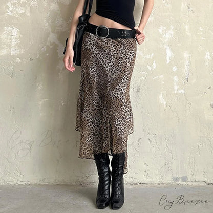 Leopard Print Irregular Hem Skirt skirts-250223