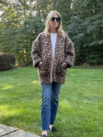 Leopard Print Mohair Open Cardigan cardigans-241228