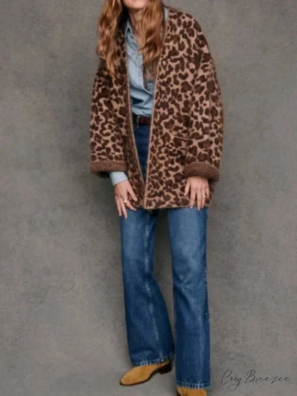 Leopard Print Mohair Open Cardigan cardigans-241228