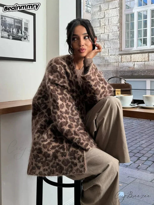 Leopard Print Mohair Open Cardigan cardigans-241228