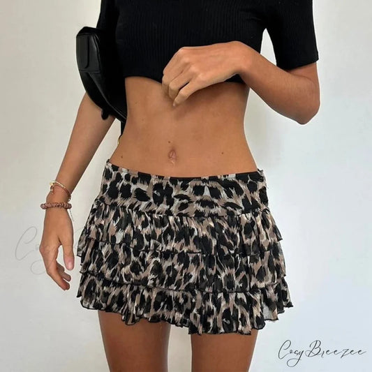 Leopard Print Ruffle Retro Skirt skirts-250223
