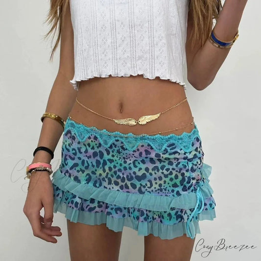 Leopard Print Tiered Pencil Skirt blue / S skirts-250223