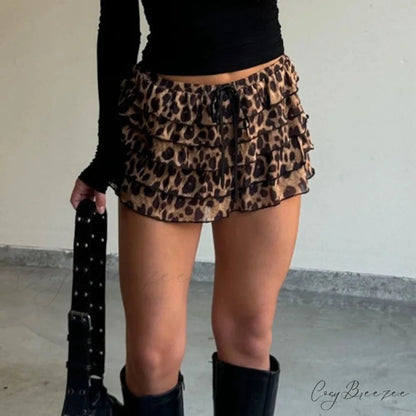 Leopard Print Tiered Pencil Skirt leopard / S skirts-250223