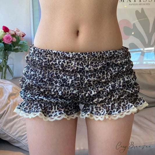 Leopard Ruffle Lace Trim Shorts black1 / S short-250223
