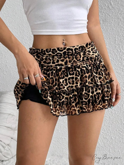 Leopard Tiered Half Slip Skirt Brown / S skirts-250223